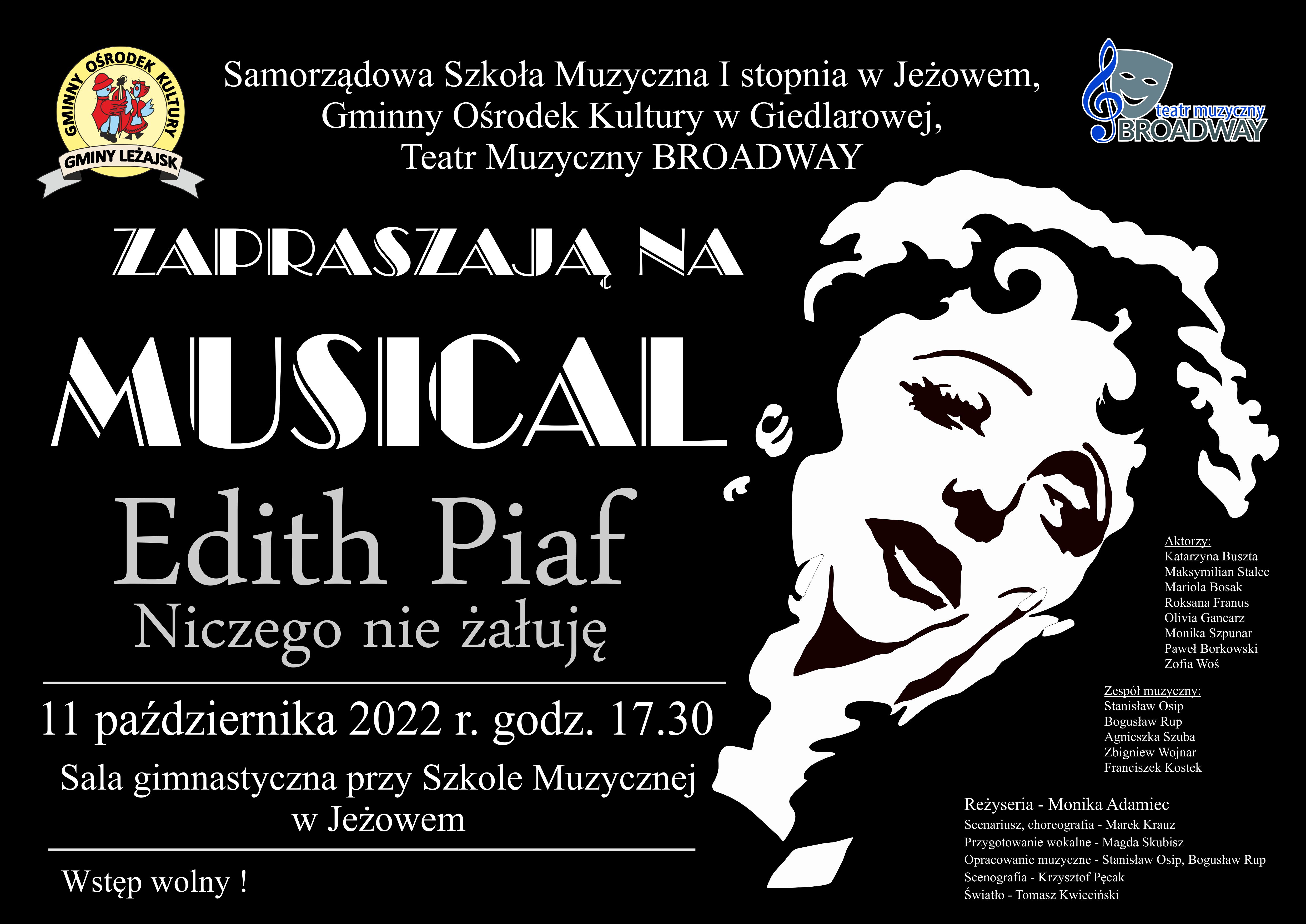 Samorządowa Szkoła Muzyczna I stopnia w Jeżowem zaprasza na Musical Edith Piaf