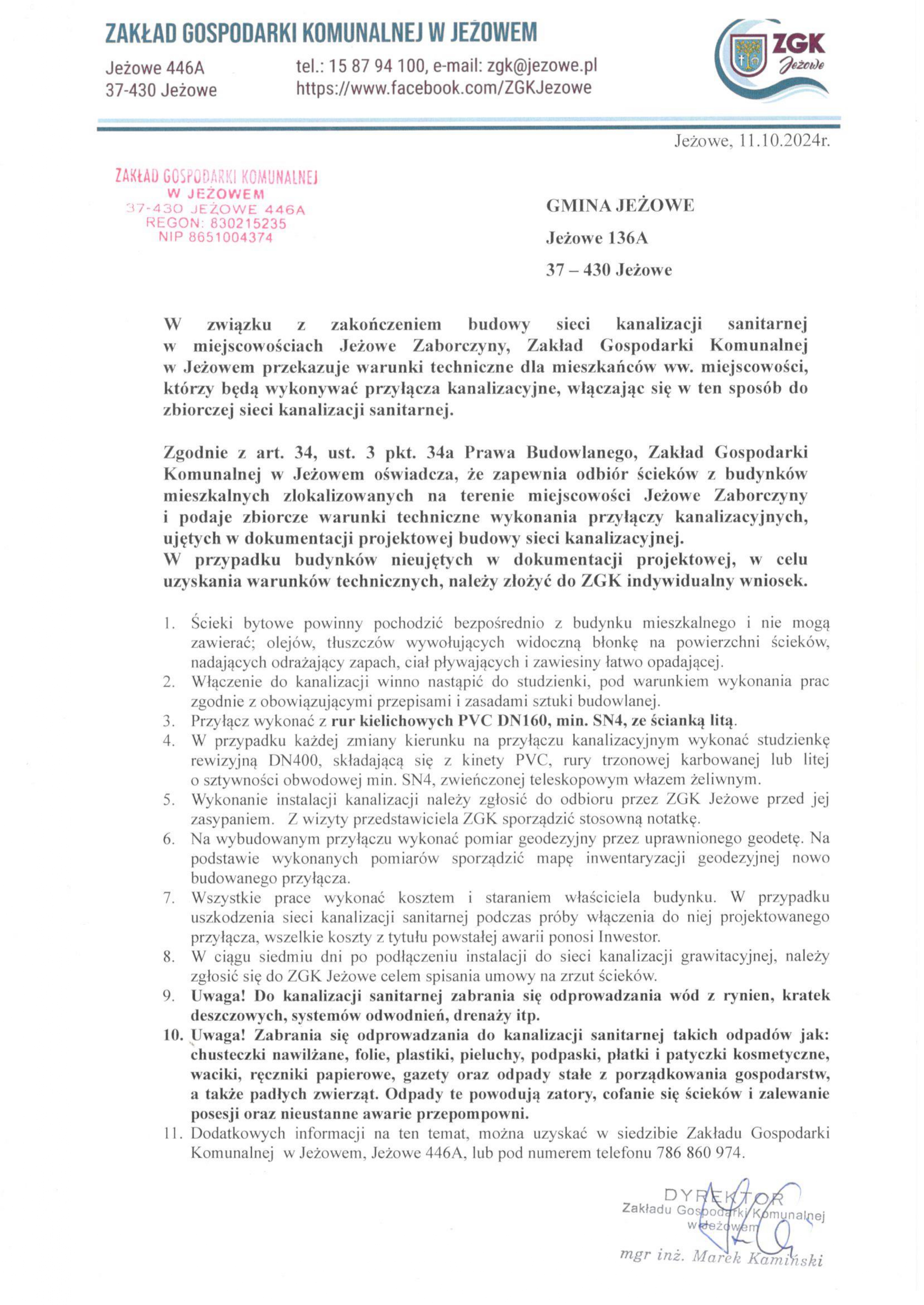 Możliwość wykonania przyłączy kanalizacyjnych