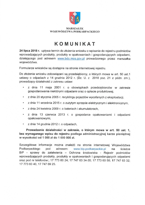 konunikat marszalka