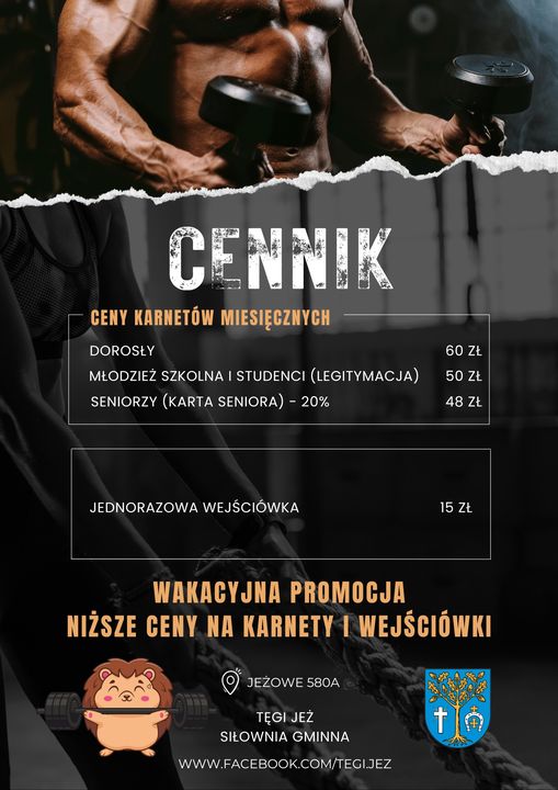 Promocyjny cennik siłowni Tęgi Jeż