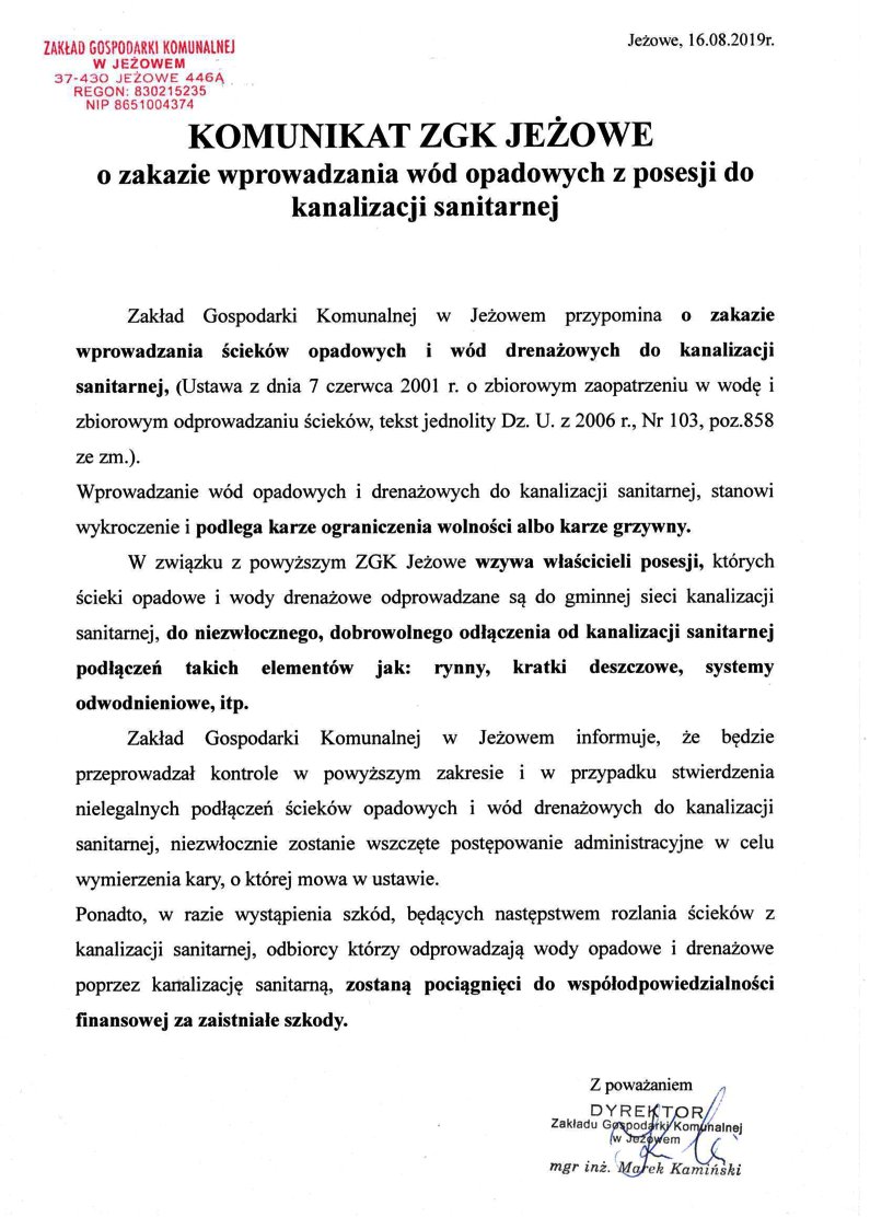 Komunikat ZGK