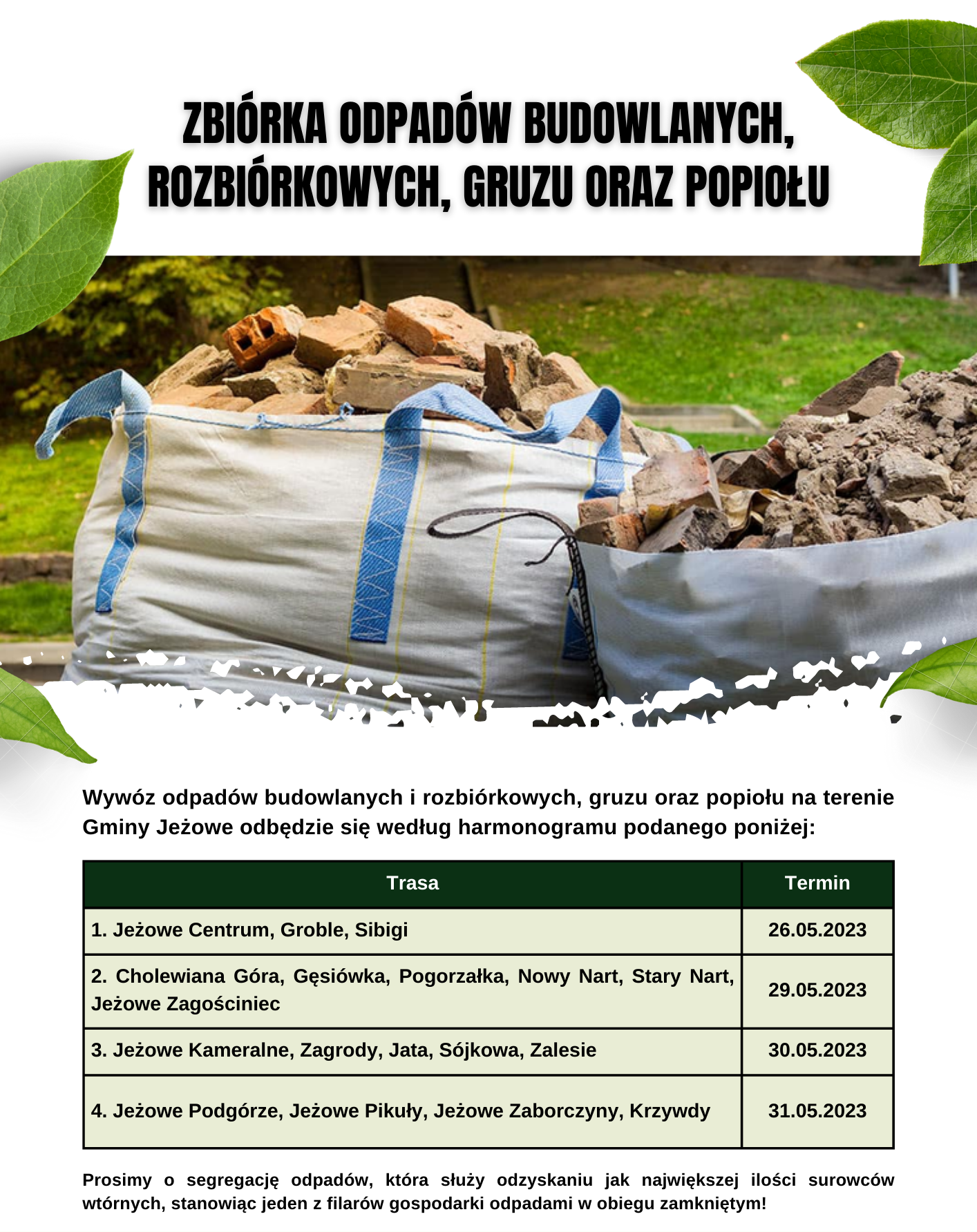 Zbiórka odpadów budowlanych, rozbiórkowych, gruzu oraz popiołu