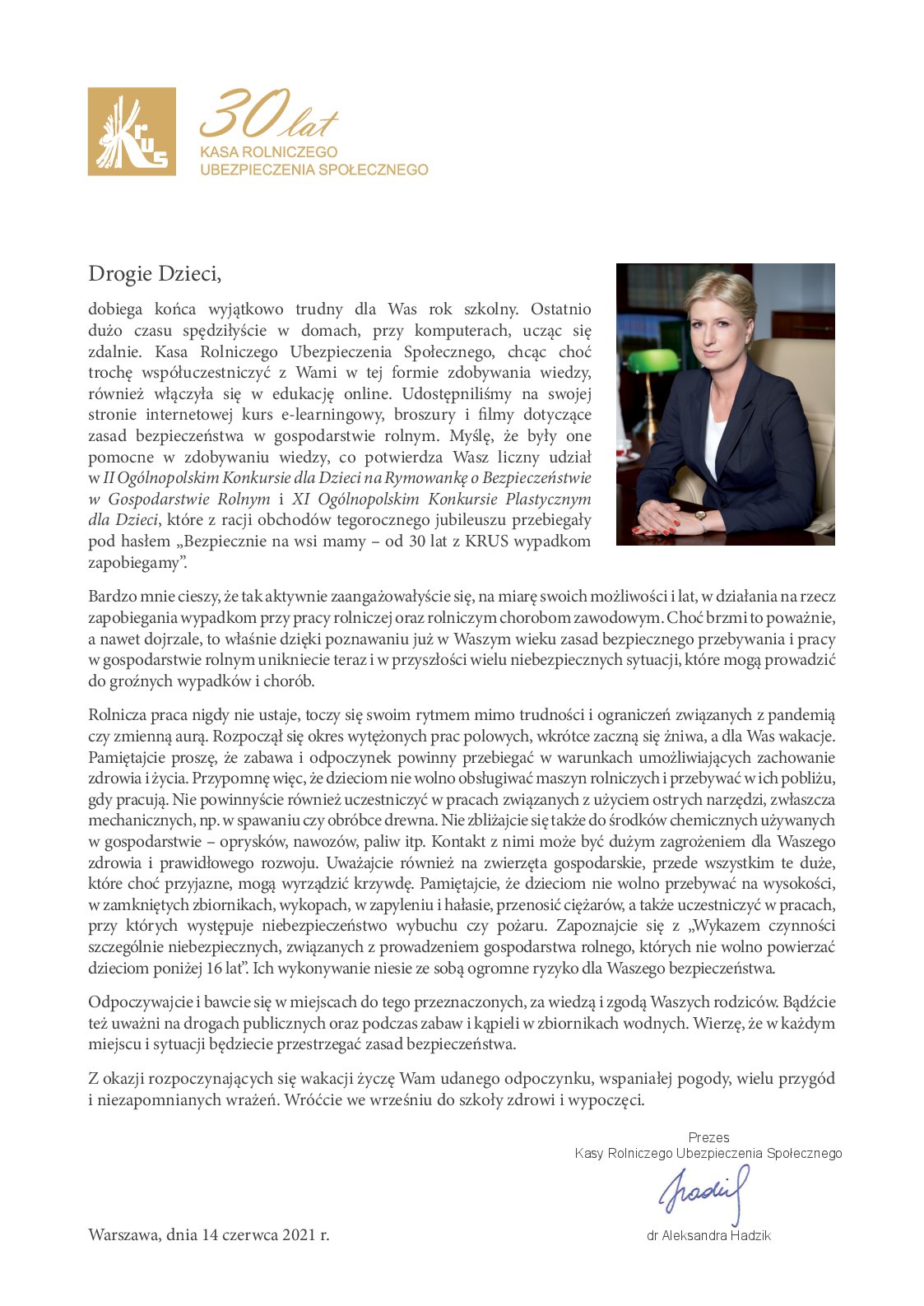 List Prezesa KRUS