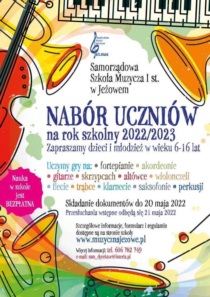 Samorządowa Szkoła Muzyczna I st. w Jeżowem ogłasza nabór uczniów na rok szkolny 2022/2023