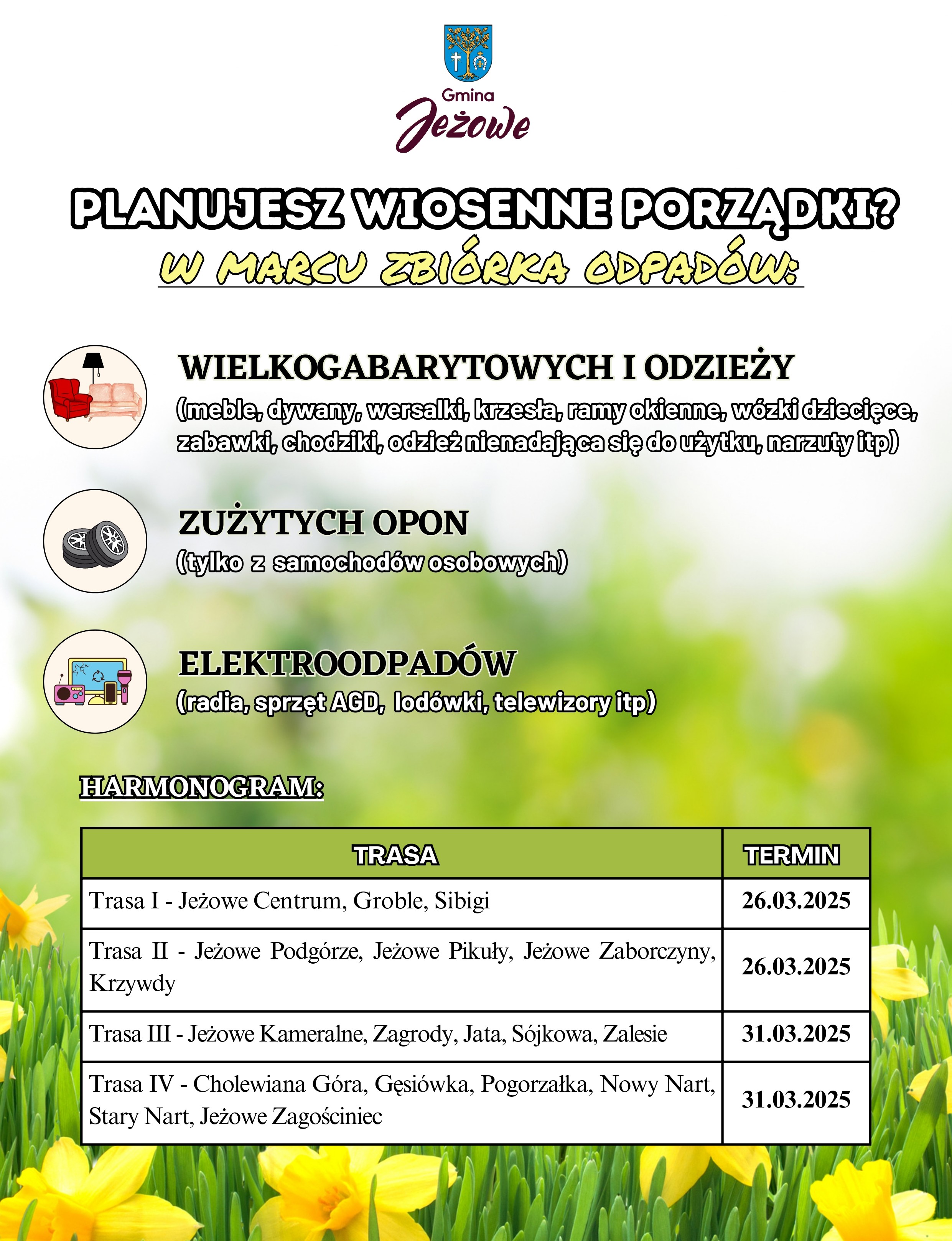 Zbiórka odpadów wielkogabarytowych, odzieży, zużytych opon oraz elektroodpadów