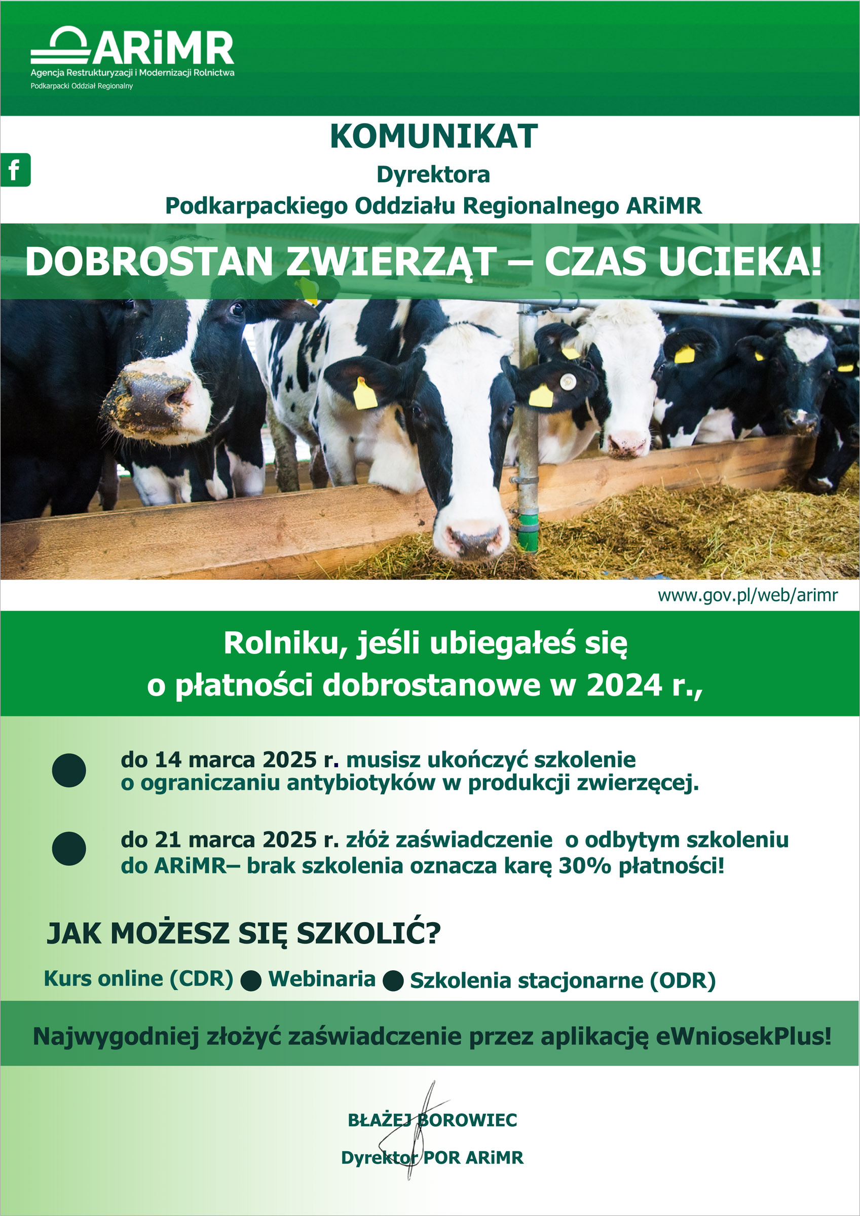 Komunikat Dyrektora Podkarpackiego Oddziału Regionalnego ARiMR