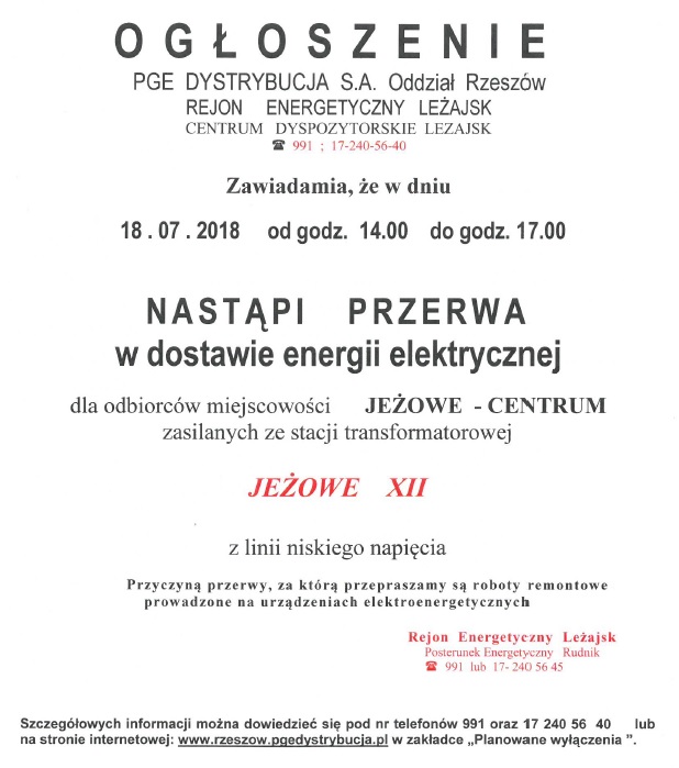 Przerwa w dostawie energii elektrycznej