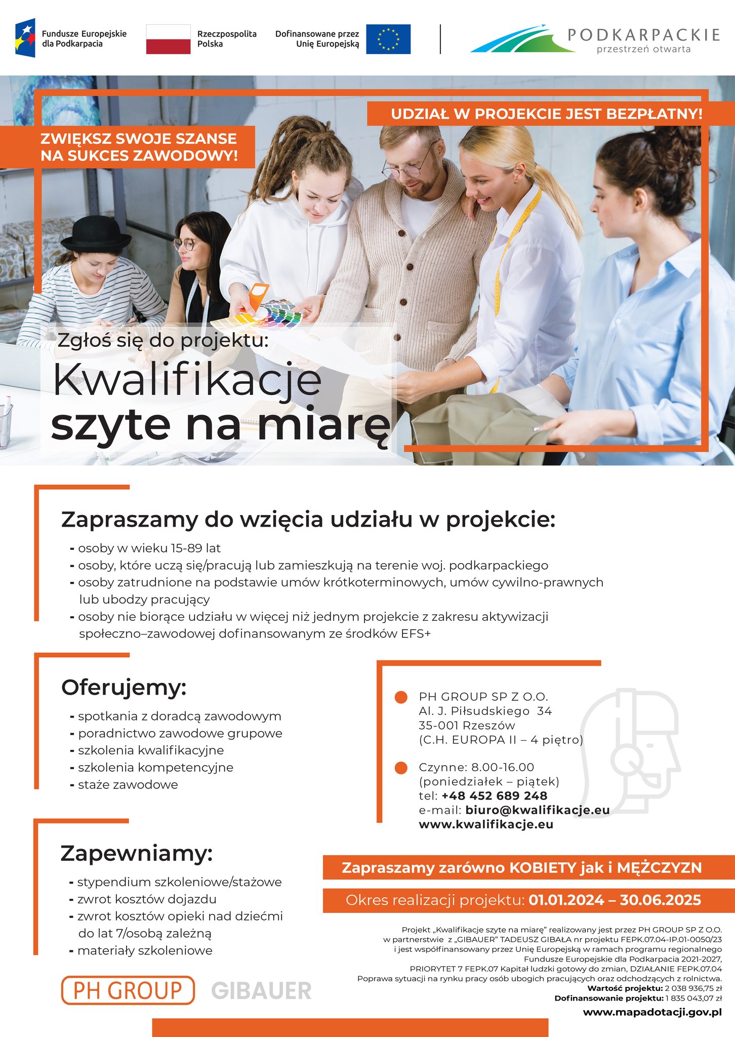 Projekt szkoleniowo-stażowy dla kobiet i mężczyzn "Kwalifikacje szyte na miarę"