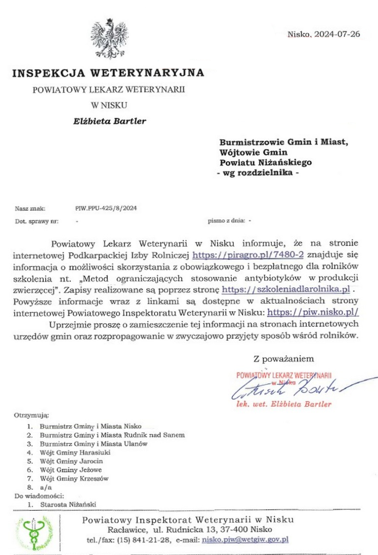  Komunikat Powiatowego Lekarza Weterynarii w Nisku