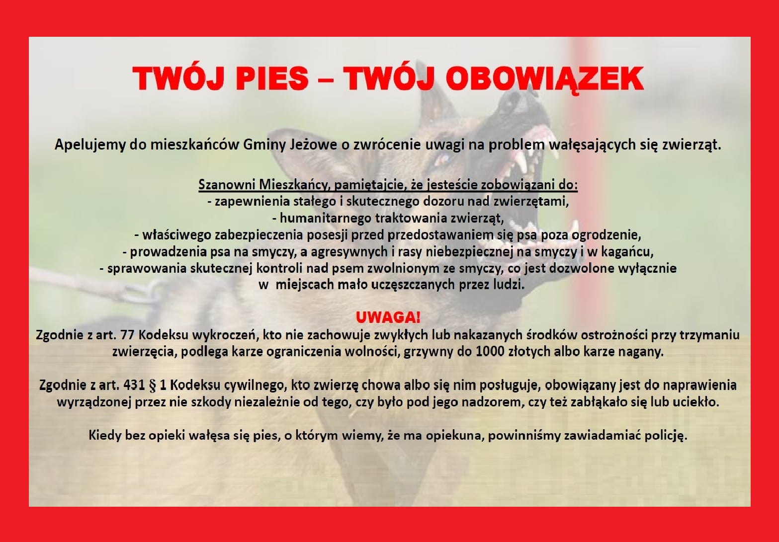 Apel do mieszkańców Gminy Jeżowe